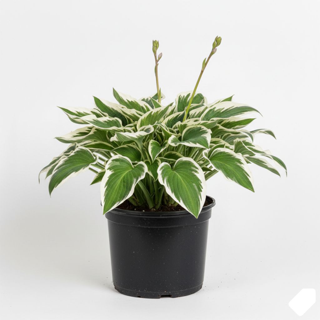 Hosta mauve, feuilles panachées vert et ivoire